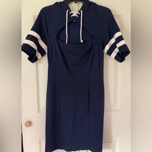 Venus Mini Hooded Bodycon Dress, Color: Navy Blue, Size M, NEW!